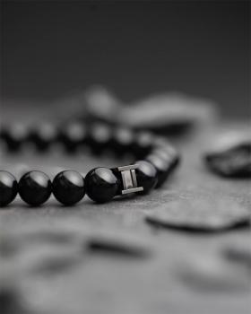 Preview: Armband mit 6 mm Onyx-Stein und schwarzem Zwischenstück - Black Onyx 6mm